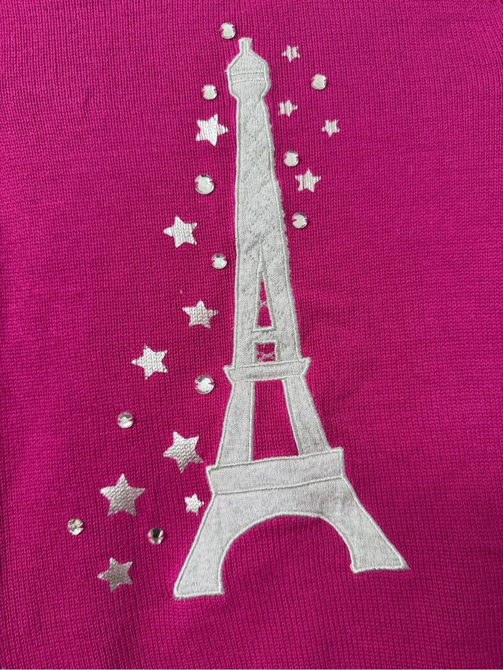 Gymboree Girl’s Cotton Sweater Size 7-8 Bright Fuchsia Eiffel Tower